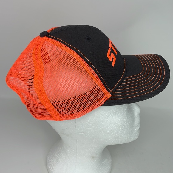 STIHL Mens Hat Trucker Baseball Cap Orange Mesh Adjustable Snap Back - Picture 2 of 6